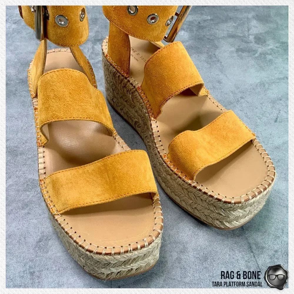 RAG & BONE TARA ESPADRILLE PLATFORM SANDAL MARIGOLD SUEDE WOMEN’S SIZE 7 YELLOW
